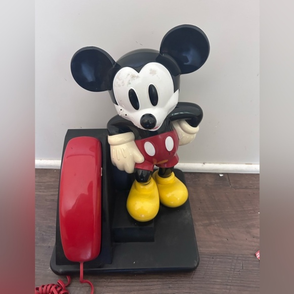 Vintage Mickey Mouse Phone with Red and Yellow Accents